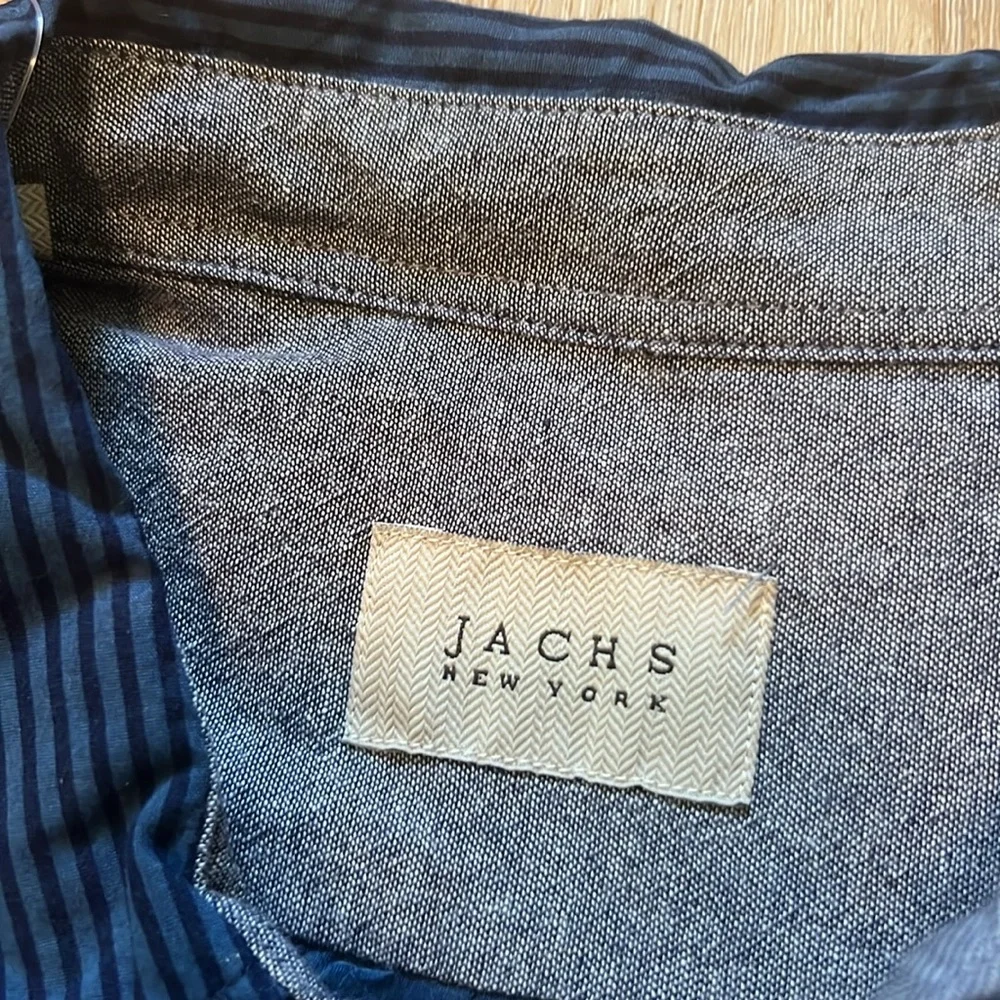 Jachs Men's Button up size Large Blue with Black Stripes